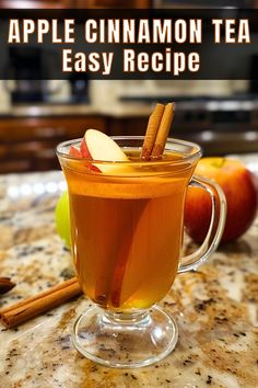 an apple cinnamon tea in a glass mug