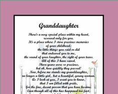 a poem written in black and white on a pink background, with the words granddaughter