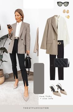 Womens Blazer Work Outfit, Dress Like An Interior Designer, Business Winter Outfits, Fall Chic Outfits, Trendy Outfit Inspo, Elegante Y Chic, Classic Style Outfits, Stylish Work Outfits, How To Hem Pants