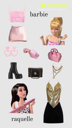 barbie doll clothes and accessories are shown in this graphic style, which includes bras, shoes