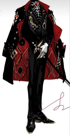 Courtesan Aesthetic Male, Historical Manhwa Male Outfits, Red And Black Outfits Men Formal, Russian Mens Fashion Traditional, Medieval Wedding Outfit Men, Magic Aesthetic Clothes, Astrology Outfits Male, Evil Outfits Male, Vigilante Outfit Design