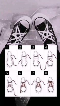 Shoe Lace Pentagram, How To Tie Shoe Laces Star, How To Tie Converse Laces Star, Shoe Ties Styles Star, How To Make Pentagram Laces, Converse Laces Ideas Star, How To Make A Pentagram With Shoelaces, Star Laces Converse Tutorial 7 Holes, Shoelace Patterns Star 7 Holes