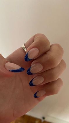 Rounded Acrylic Nails, Hoco Nails, Dark Blue Nails, Navy Nails, Girly Acrylic Nails, Cute Gel Nails, Blue Nail, Pretty Acrylic Nails