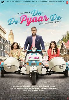 the movie poster for de pyaar de with two people on a scooter