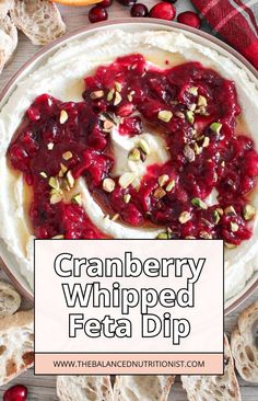 cranberry whipped feta dip on a plate