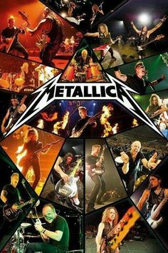 the poster for metallic is shown in many different colors and sizes, including black and white