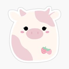 a pink cow sticker with a bow on it's head and the face of a