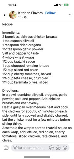 an iphone screen showing the recipe for chicken