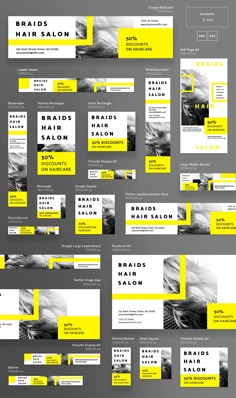 yellow and black business card templates with rounded corners on the front, back and sides