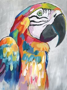 Vibrant Parrot by Nan is a playful and colorful tropical bird parrot painting printed on a high quality fine art canvas. Are you an animal lover? Do you also enjoy bright colors in your space? This charming parrot features a rainbow of uplifting colors against a beautiful cool background. He would would be a wonderful focal point in any modern or more traditional space. (And he'll be much quieter than a real one!) Our vibrantly printed canvas artwork is available in your choice of either a moder Cool Background, Parrot Painting, Bird Parrot, World Map Canvas, Gold Canvas, Tropical Bird, Lighted Canvas, Animal Painting, Map Canvas