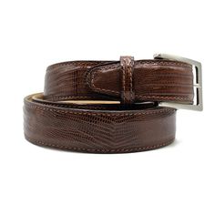 Teju Lizard Dress Belt in Cognac by Zelli Italia Designer Brown Belt For Formal Occasions, Luxury Leather Belts For Formal Occasions, Luxury Brown Belts For Workwear, Luxury Formal Belt With Leather Lining, Luxury Leather Belt For Formal Occasions, Luxury Leather-lined Belt For Formal Occasions, Designer Brown Belt Buckle For Business, Designer Brown Belt Buckles For Business, Designer Fitted Leather Belt