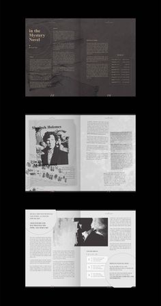 an open book with black and white images on the front, back and side pages