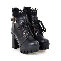 Lace Trimmed Combat Boots - Buy a Dream Warm Winter Boots Women, Heeled Lace Up Boots, Lace Ankle Boots, Boots Cowboy, High Heel Boots Ankle, Fashion High Heels, Winter Boots Women, Lace Up Ankle Boots, Lace Up Heels