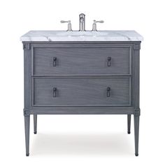 a bathroom vanity with two drawers and a marble counter top on an isolated white background