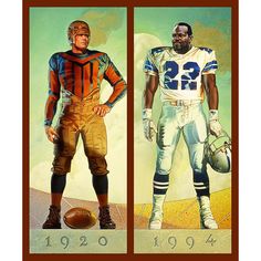 two football players are depicted in this painting