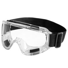 clear goggles with black straps and safety glasses