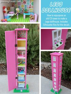 a pink dollhouse with lots of furniture and accessories in it's display case