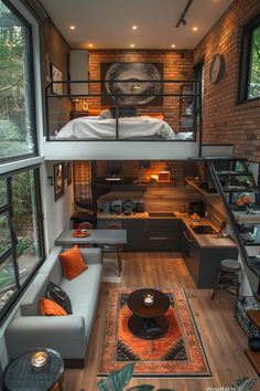 the loft bed is built into the side of the house