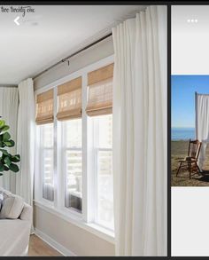 a living room filled with furniture and white curtains