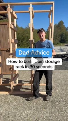 a man standing in front of a wooden structure with the words dad advice on it