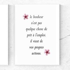 two cards with pink flowers on them and the words, le bonheur n est pas