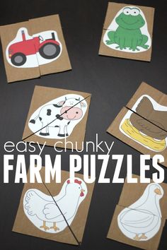 easy chunky farm puzzles for toddlers to practice their fine - cut and pastel skills