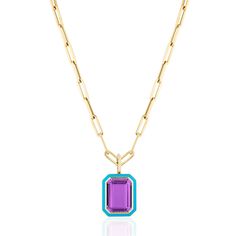 Queen Emerald Cut with Enamel Frame Pendant on Paperclip Chain Necklace Paperclip Chain Necklace, Rock Crystal, Black Enamel, Pick One, Paper Clip, Emerald Cut, Color Combos, Emerald, Chain Necklace