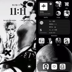 an iphone screen with various icons on it and the same image in black and white