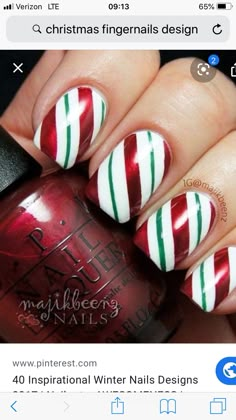 Nail Art Noel, Unghie Nail Art, Candy Cane Nails, Candy Cane Stripes, Polish Ideas, Winter Nail Art