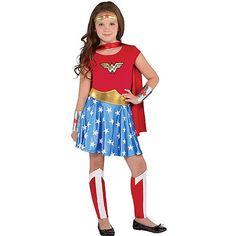 Girls Wonder Woman Costume  Party City Wonder Woman Costume Kids, Paper Halloween Costume, Halloween Costumes Party City, Girl Superhero Costumes, Usa Costume, Superhero Costumes Kids, Wonder Woman Dress, Superhero Dress, Wonder Woman Outfit