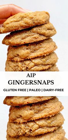 a stack of cookies with text overlay reading air ginger snaps gluten free palen