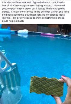 someone is cleaning their swimming pool with a sponge and water squirting pad in it