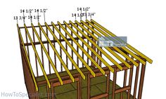 an image of a wooden structure with measurements for the rafters and floor joisting