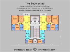 the floor plan for an apartment building with three floors and two balconies on each level