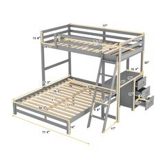 the bunk bed frame is shown with measurements