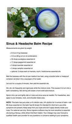 Herbal Gifts Diy, Diy Natural Skin Care Recipes, Herbal Salves Recipes, Homemade Salves And Balms, Balms And Salves, Headache Balm, Balm Recipe, Herbal Remedies Recipes