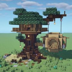 a large tree house in the middle of a field