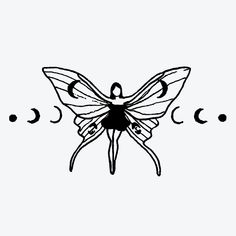 a black and white drawing of a butterfly with phases in it's back wings