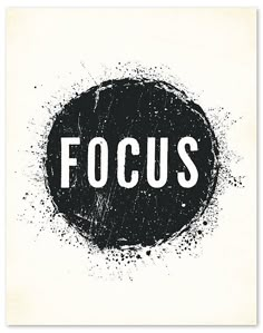 a black and white poster with the word focus in it's center surrounded by splatters