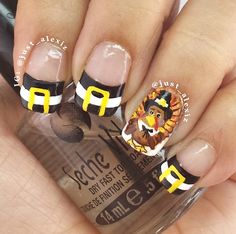 pilgrim hat designs for thanksgiving Thanksgiving Nail Art Designs, November Nail, Nail Artwork