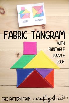 a paper house with the words fabric tangram on it, and an origami piece