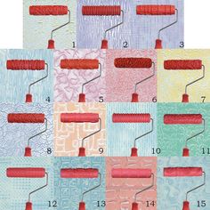 four different colors of sewing threads with numbers on them and the number one in each row