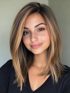 In this image, the long bob is styled with a stunning blonde balayage, adding depth and lightness. The smooth finish and layers are ideal for thick hair, balancing the heaviness while still showcasing the length. The side part gives it a relaxed, modern vibe, perfect for square or heart-shaped faces looking for a fresh update in 2024. Long Layers Medium Length Hair Blonde, Lob Haircut Heart Shaped Face, Long Bob Hairstyles Side Part, Long Hair Side Part Layers, Long Bob Hairstyles For Round Face, Long Bob Side Bangs, Side Part Haircuts Women, Long Hair Heart Shaped Face