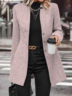 Shop Affordable  Women Plain Casual Wrap Daily Spring/Fall Jackets On Justfashionnow.com Plain Jacket, Stylish Outfits For Women Over 50, Fall Outerwear, Work Blazer, Types Of Coats, Blazer Outfit, Wrap Jacket, Plain Style, Womens Business Casual