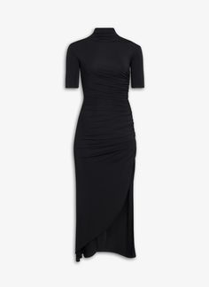 ALAÏA Women's Black BODYCON DRAPED DRESS | ALAÏA US Robe Alaia, Pre-draped Fitted Midi Dress For Dinner, Fitted Maxi Dress With Side Slits And Pre-draped Style, Fitted Pre-draped Midi Dress For Dinner, Draped Stretch Midi Dress For Date Night, Fitted Midi Dress Draped Style, Stretch Draped Midi Dress For Date Night, Ruched Draped Bodycon Dress, Formal Fitted Midi Dress With Ruched Sides