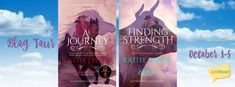 two book covers are shown in front of a blue sky with clouds and the words finding journey