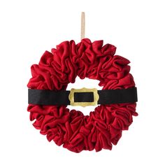 a red and black wreath with a gold buckle