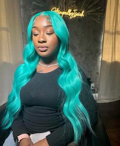 Turquoise Hair Black Women, Wig Hair Colors, Turquoise Wig, Hair Dye Colours, Wig Black Women, Lace Wigs Styles, Wig Installs, Cute Wigs, Teenage Hairstyles