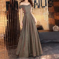 Here is a beautiful sparkling gold long maxi dress off shoulder for ladies and feminine women. For sale online. Affordable, Worldwide Free Shipping and Free Return Elegant Mini Dress, Inspired By, Fashion Elegant, Style Maxi Dress, Ladies Dress Design, Fancy Dresses, Prom Dresses Long, Long Maxi Dress, Women Style