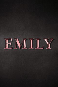 the word family written in metallic letters on a black background with pink highlights and shadows